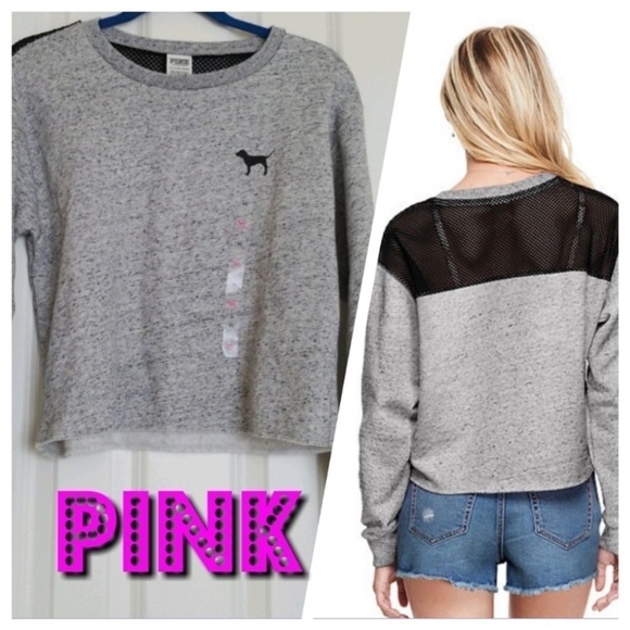 VS Pink Oversized Mesh crop crew pullover - Picture 1 of 8
